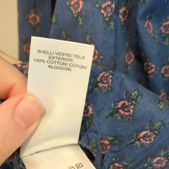 Lucky Brand Navy Floral Blouse Size Small Cotton Cottage Prairie Peasant Boho - Picture 7 of 7